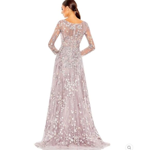 Mac Duggal 20402 Womens EMBELLISHED WRAP OVER ILLUSION LONG SLEEVE A LINE GOWN - Picture 5 of 16